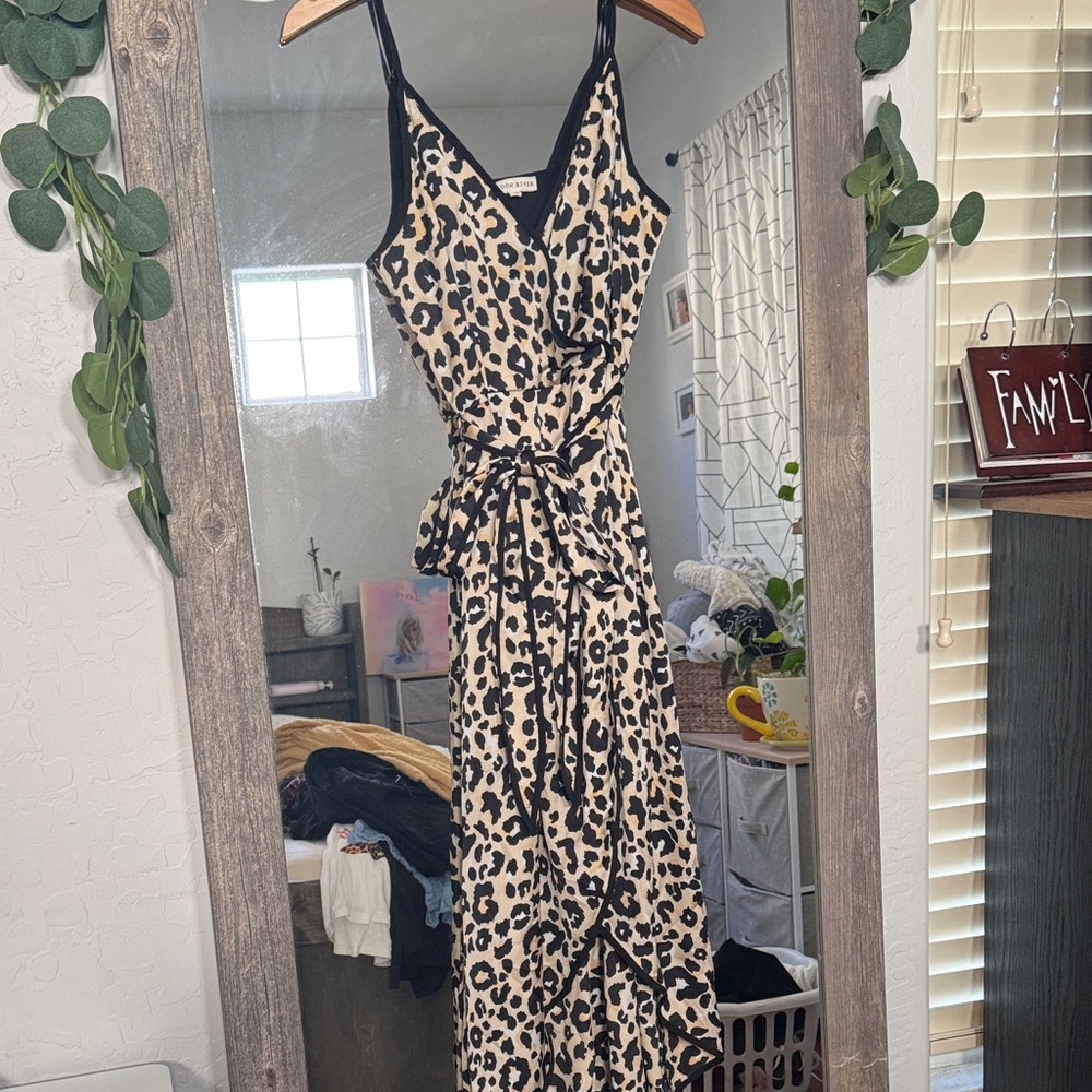 Satin Leopard Print Wrap Dress